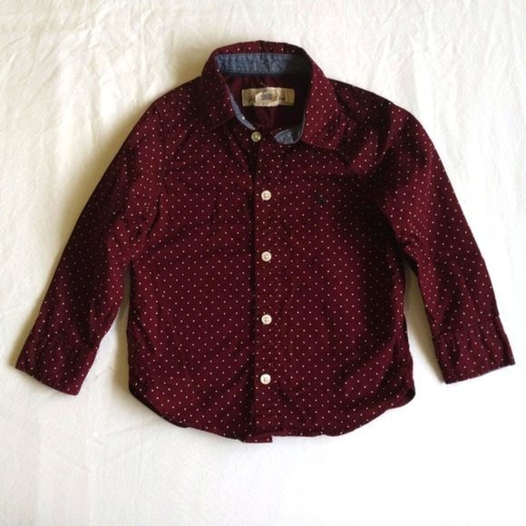 h&m l.o.g.g. maroon micro dot button down collared dress shirt 18-24 months baby - Picture 1 of 6